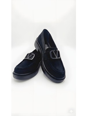 Noliva Kadın Siyah Süet Tokalı Loafer Günlük Rahat Taban Makosen Ayakkabı