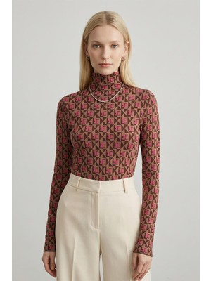 Rays 242143 Desenli Dik Yaka Bluz Pembe