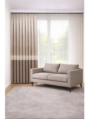 Perde Merkezi Kazayağı Krem Bej Pano Fon Perde Salon ve Misafir Odalarına Uygun 1/3 Sık Pileli Tek Kanat Lüks Modern Fon Perde