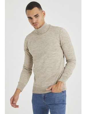 Tarz Cool Erkek Slim Fit Yarım Balıkçı Yaka Akrilik-Pamuk Karışımlı Basic Triko Kazak