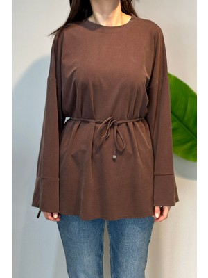 Lale Butik Pamuklu Bluz Tunik 7465 Kahve