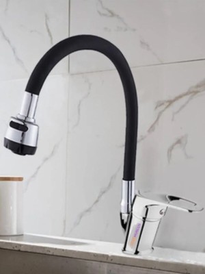 Siyah Krom Mutfak Eviye Musluğu Kıvrılabilir Bükülebilir 2 Fonksiyonlu Esnek Borulu Batarya