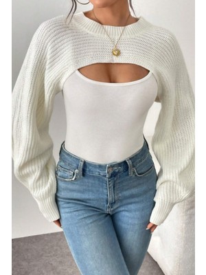 Tarz Cool Kadın Dekolteli Crop Triko Bolero