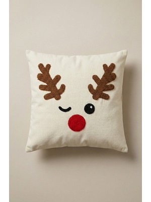 Maharat Yılbaşı Christmas Desenli %100 Pamuk Punch Kırlent Kılıfı Kare 43 x 43 cm