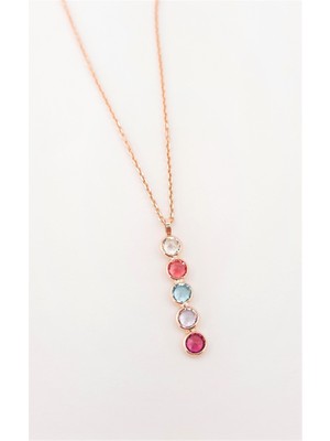 Besim Silver Beş Renk Minik Swarovski Taşlı Gümüş Kolye