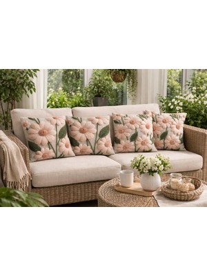 Ber-Tun Tekstil Çift Taraflı Çiçekli Kırlent  Takımı 4'lü Takım