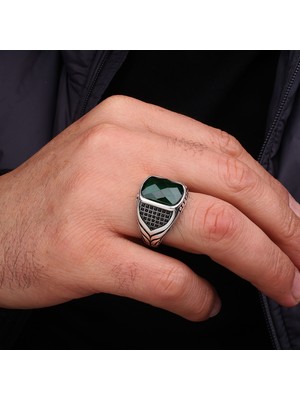 Argento Silver Yeşil Zirkon Taşlı 925 Ayar Gümüş Yüzük