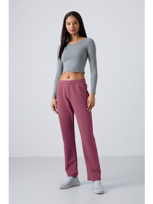 Tommy Life Soft Vişne Yüksek Bel Cepli Rahat Form Klasik Paça Kadın Eşofman Alt - 94584