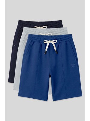 Air Jones Standart Fit Basic 3lü Paket Lacivert-Taş-Parlament Melanj Erkek Şort - 81277