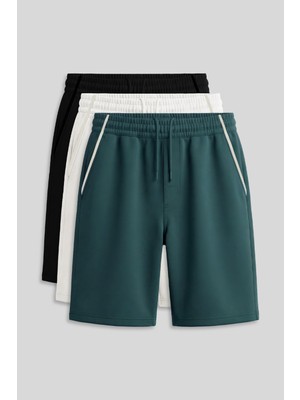 TOMMY LIFE Standart Fit Basic 3lü Paket Siyah-Ekru-Orman Yeşili Erkek Çocuk Şort - 11284