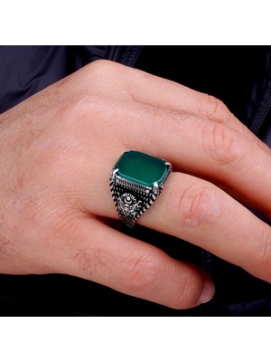 Argento Silver Yeşil Akik Taşlı 925 Ayar Gümüş Yüzük