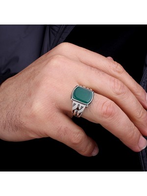 Argento Silver Yeşil Akik Taşlı 925 Ayar Gümüş Yüzük