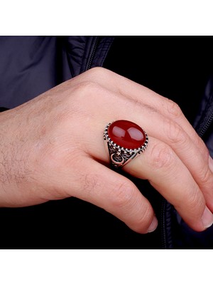 Argento Silver Akik Yeşil Taşlı 925 Ayar Erkek Gümüş Yüzük