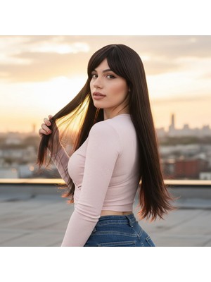 Zemira Fiber Sen Uzun Düz Kahküllü Peruk / Kahverengi