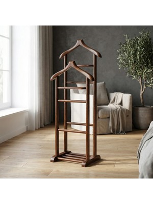 Hestia Gundays Home İki Tepeli Dilsiz Uşak Koyu Kahverengi Masif Gürgen El Yapımı Askılık