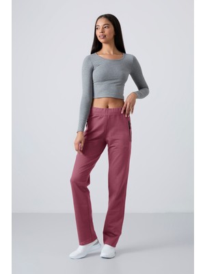 Tommy Life Soft Vişne Fermuar Cepli Rahat Form Klasik Paça Kadın Eşofman Alt - 94195