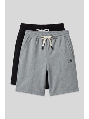 Air Jones Standart Fit Basic 2li Paket Siyah-Gri Melanj Erkek Şort - 81277