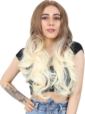 Zemira Yoğun Dalgalı Fiber Sen Uzun Perçemsiz Peruk / Balköpüğü / Platin Ombreli