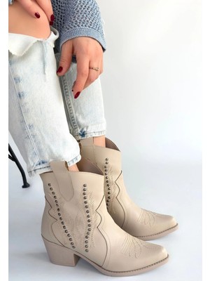 Veralya Matin Bej Cilt Topuklu Bot