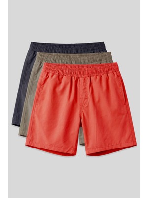 TOMMY LIFE Standart Fit Basic 3lü Paket Camel-Antrasit -Oranj Erkek Deniz Şortu - 81237