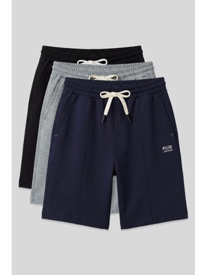 Air Jones Standart Fit Basic 3lü Paket Lacivert-Siyah-Gri Melanj Erkek Şort - 81277