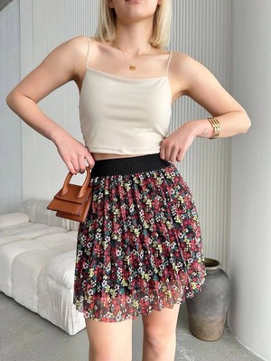 Zemira Baskılı Astarlı Mini Etek