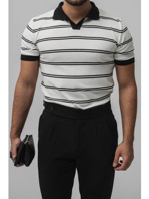 Tarz Cool Erkek Siyah Paralel Polo Yaka Slim T-Shirt