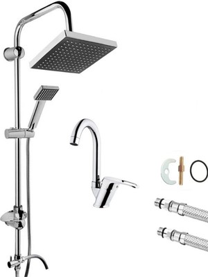 Woodhub Duş Seti Krom 2'li Duş Seti Baston Borulu Banyo Çeşmesi Musluğu