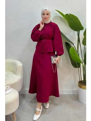 Tesettür Diyarı Kadın Krep Kumaş Gömlekli 2'li Takım-Bordo