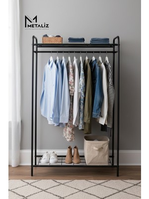 Metal Elbise Askılığı & Ayakkabılık – Taşınabilir Giyim Organizeri-Raflı