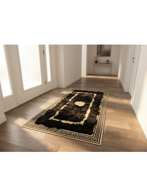 Siyah Toskana Halı – Altın Desenli, Doğal ve El Işçiliği,