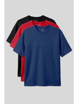 Air Jones Oversize Fit Basic 3lü Paket Siyah-Kırmızı-Parlament Erkek T-Shirt - 88380