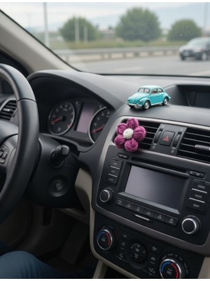 Alyora El Yapımı- Örgü Çiçek Araba Klima Süsü -Dekoratif -Aksesuar Tekli Klipsli Klima Süsü