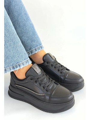 Zemira Natte Siyah Cilt Bağcıklı Spor Ayakkabı