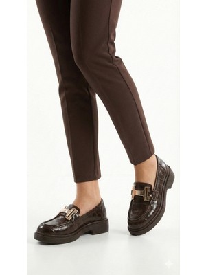 Noliva Kadın Siyah Cilt Tokalı Loafer Günlük Makosen Ofis Ayakkabısı