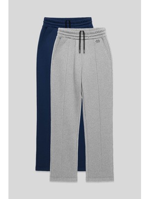 TOMMY LIFE Rahat Form 2li Paket Gri Melanj-Parlament Büyük Beden Kadın Eşofman Alt - 94654