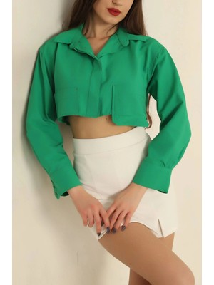 Zemira Poplin Crop Gömlek Yeşil S3060