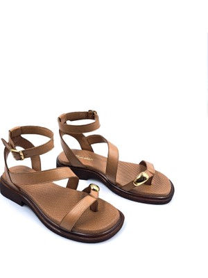 Bulldozer B261802 Hakiki Deri Kadın Konfor Taba Renk Parmak Arası Gladyatör Sandalet