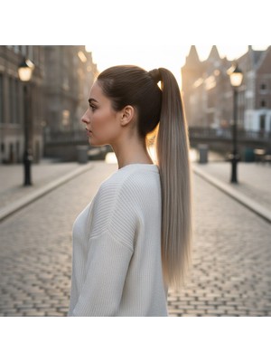 Zemira Lastik Tokalı At Kuyruğu Düz / Küllü Kumral / Beyaz Platin Ombre