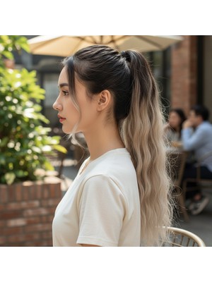 Zemira Lastik Tokalı At Kuyruğu Su Dalgalı / Kahverengi / Kumral Ombre Beyaz Platin Röfle