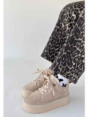 Zemira Muden Bej Süet Bağcıklı Bot