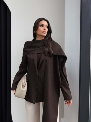 Esra Helvacı Ince Çizgili Şal Blazer Ceket