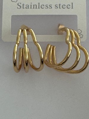 Stainless Steel Gold Kalp Formlu Üçlü Halka Küpe Paslanmaz Çelik