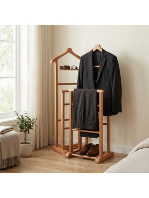 Hestia Gundays Home İkili Dilsiz Uşak Naturel Masif Gürgen Ağacı El Yapımı Askılık