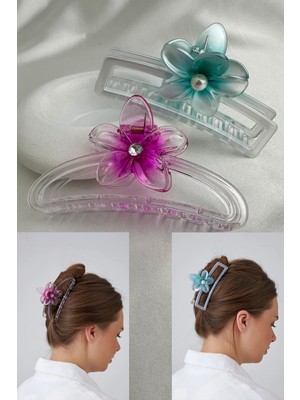 Modex Yeşil Mor Yonca Detay Ikili Kıskaç Toka (11CM)