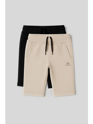 TOMMY LIFE Standart Fit Basic Performans 2li Paket Siyah-Bej Erkek Çocuk Şort - 11303