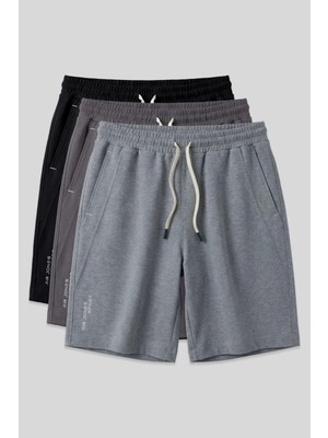 Air Jones Standart Fit Basic 3lü Paket Siyah-Gri Melanj-Koyu Gri Erkek Şort - 81278