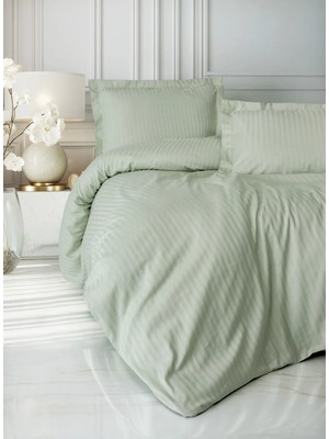 Zemira Stripe Elegant Adaçayı Çift Kişilik Saten Nev Takımı