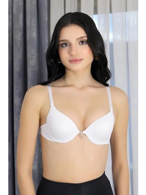 Veralya Moda Kadın Balenli Desteksiz Ince Süngerli Sütyen Beyaz