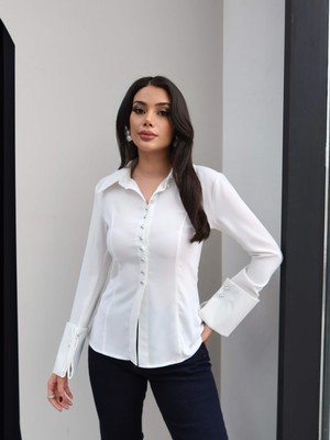 Esra Helvacı Belden Oturmalı Kol Manşetli Gömlek